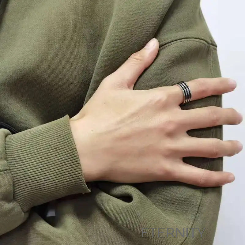 Anillo Linear Steel de Bandas Negras Anillos Plateado 10 Acero Inoxidable ETERNITY