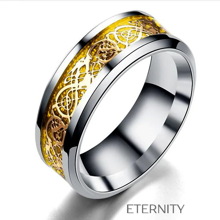 Anillo plateado y negro con diseño grabado moderno Anillos Negro 10 Acero Inoxidable ETERNITY