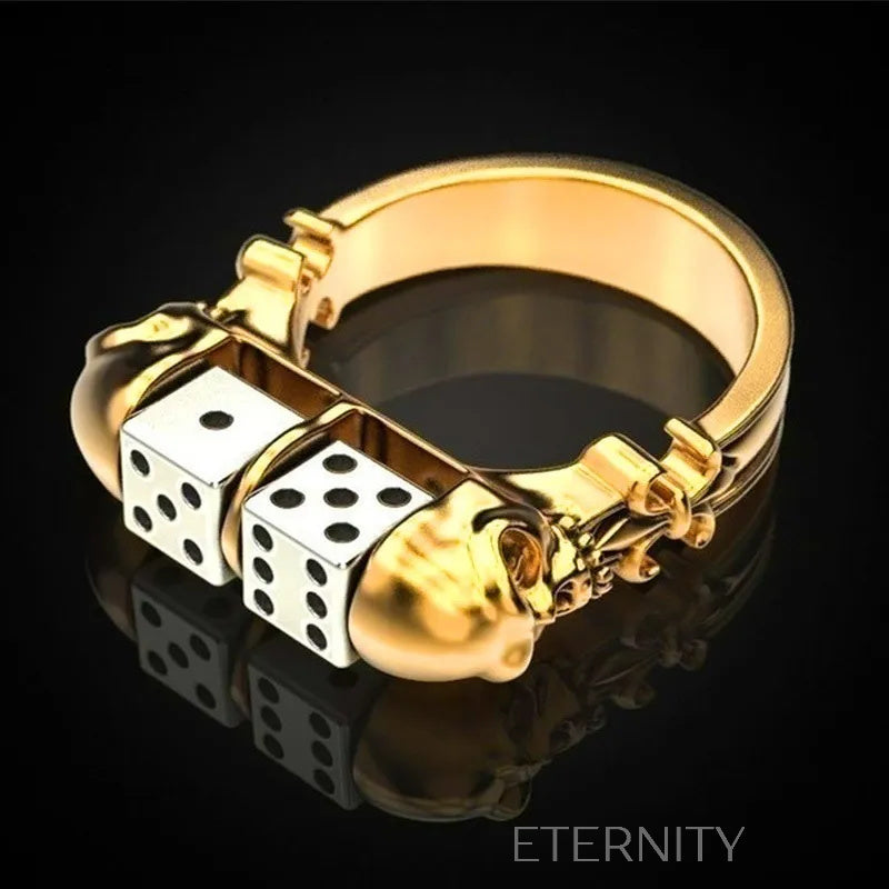 Anillo Calaveras Dados Anillos Dorado 10 Acero Inoxidable ETERNITY