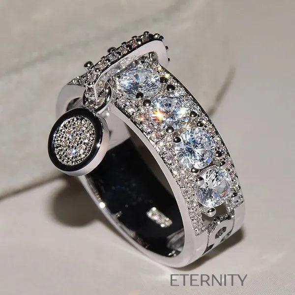 Anillos de Lujo con Números Romanos y Dije de Cristal Anillos Dorado 7 Acero Inoxidable ETERNITY
