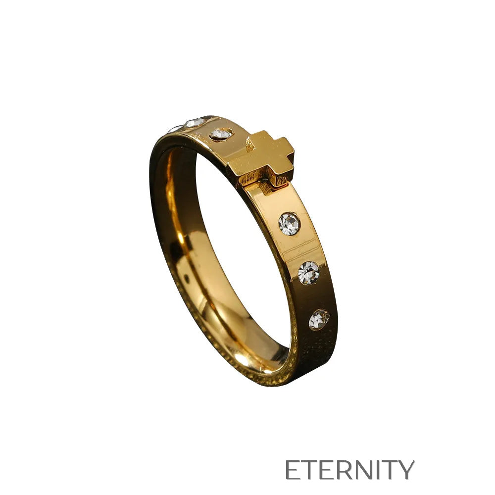 Anillo Cruz Circones Anillos Dorado 6 Acero Inoxidable ETERNITY
