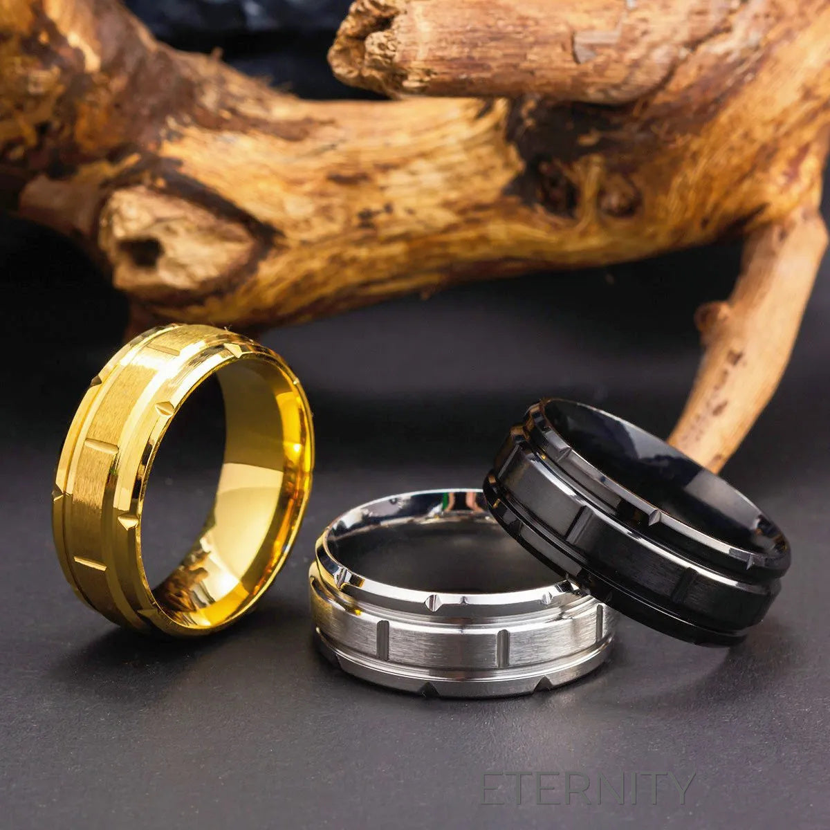 Anillo Industrial Gear con Diseño Geométrico y Acabado Mate Anillos Negro 10 Acero Inoxidable ETERNITY