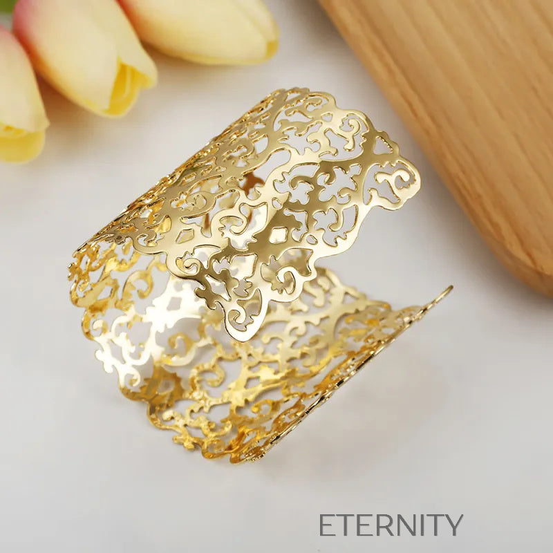 Brazalete Ancho Filigree Dream con Calado Artístico y Diseño Abierto Brazaletes Dorado Unica Acero Inoxidable ETERNITY