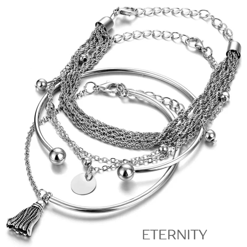 Set de brazaletes plateados modernos y elegantes Brazaletes Plateado Unica Acero Inoxidable ETERNITY