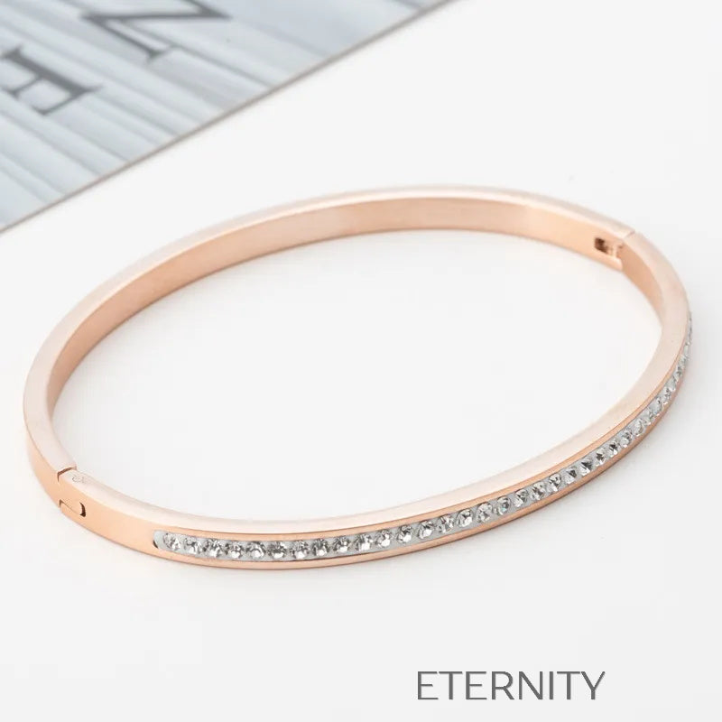 Brazaletes Rígidos de Acero con Incrustación de Cristales ETERNIT Brazaletes Oro Rosa Unica Acero Inoxidable ETERNITY