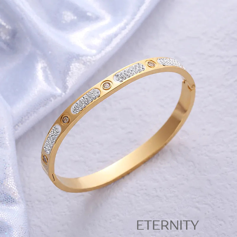 Brazalete Rígido Stellar con Cristales Pavé Brazaletes Dorado Unica Acero Inoxidable ETERNITY