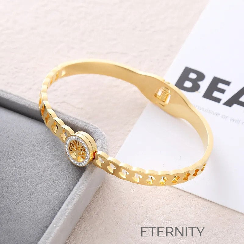 Collar Linear Heart Doble Corazón Brazaletes Dorado Gold Acero Inoxidable ETERNITY