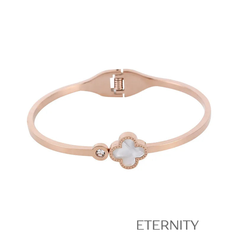 Brazalete Rígido Trébol con Nácar y Circones Brazaletes Dorado Unica Acero Inoxidable ETERNITY