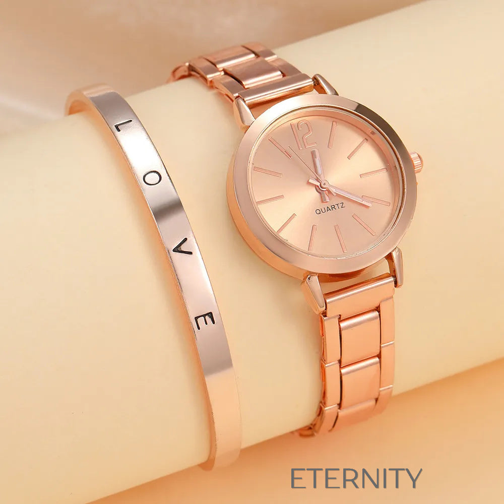 Reloj dorado y plateado de cuarzo con brazalete grabado Brazaletes Dorado Unica Acero Inoxidable ETERNITY