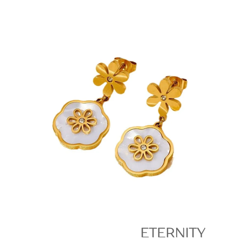 Set de Joyería Floral Eternal Bloom con Nácar y Cristales Brazaletes Dorado Unica Acero Inoxidable ETERNITY