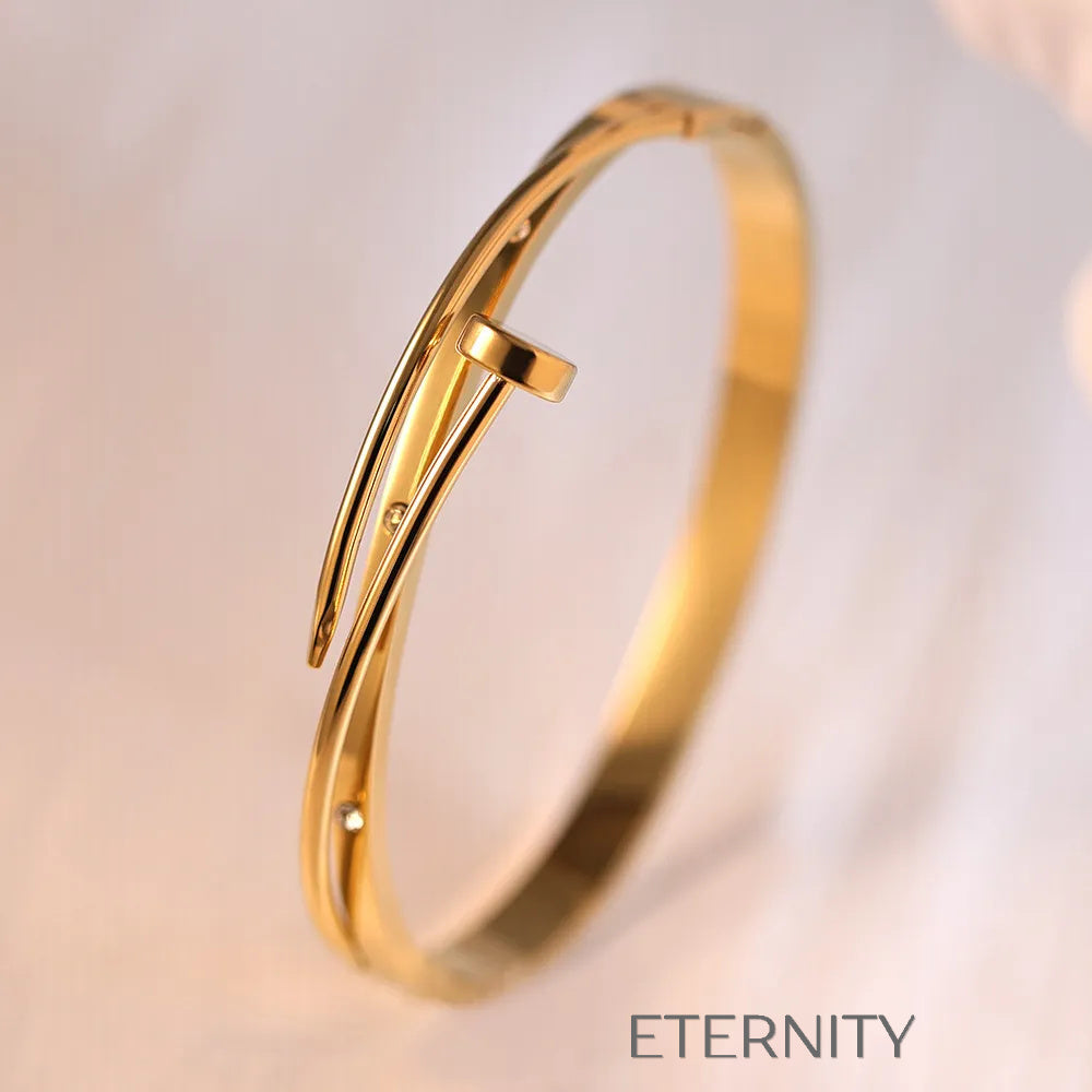 Brazalete Rígido Diseño de Clavo con Circones Brazaletes Dorado Unica Acero Inoxidable ETERNITY