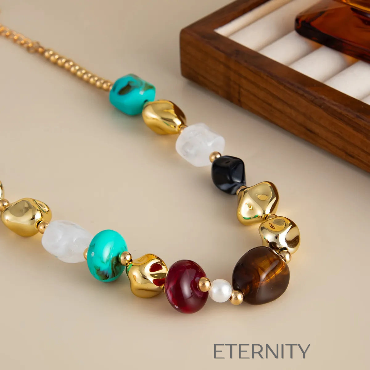 Collar Artisan Stones Multiformas Cadenas Dorado 42cm Acero Inoxidable ETERNITY
