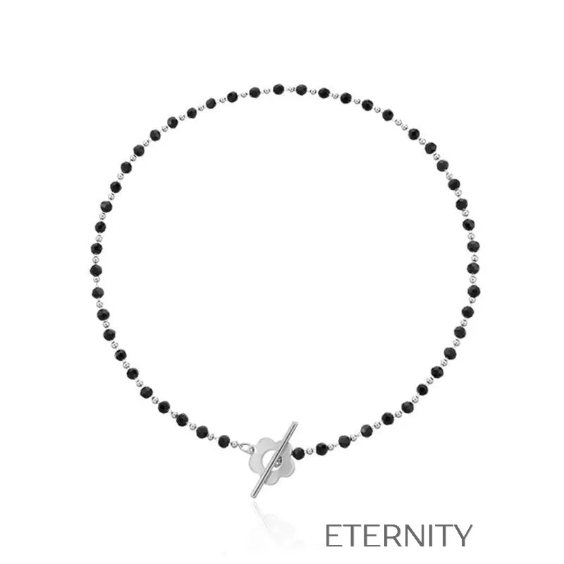 Gargantilla Flower Toggle de Cuentas Negras con Cierre Frontal de Flor en Oro y Plata Cadenas Dorado Unica Acero Inoxidable ETERNITY