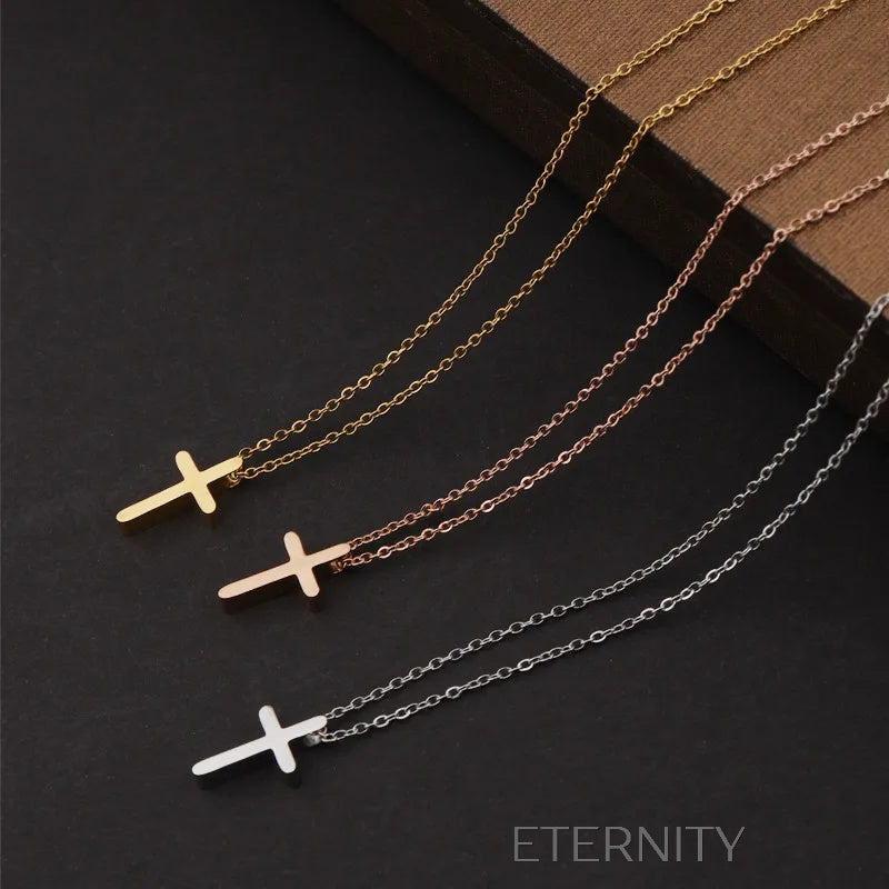 Collar Faith Cross Minimalista Cadenas Dorado Unica Acero Inoxidable ETERNITY