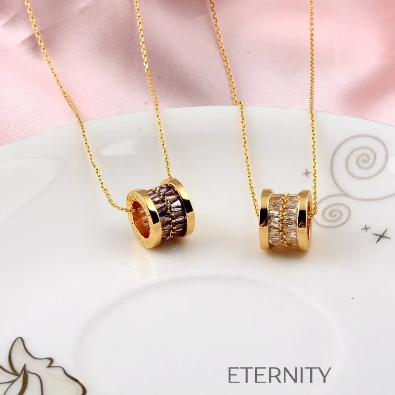 Collar Cylinder con Cristales Baguette y Oro Cadenas Purpura Unica Acero Inoxidable ETERNITY