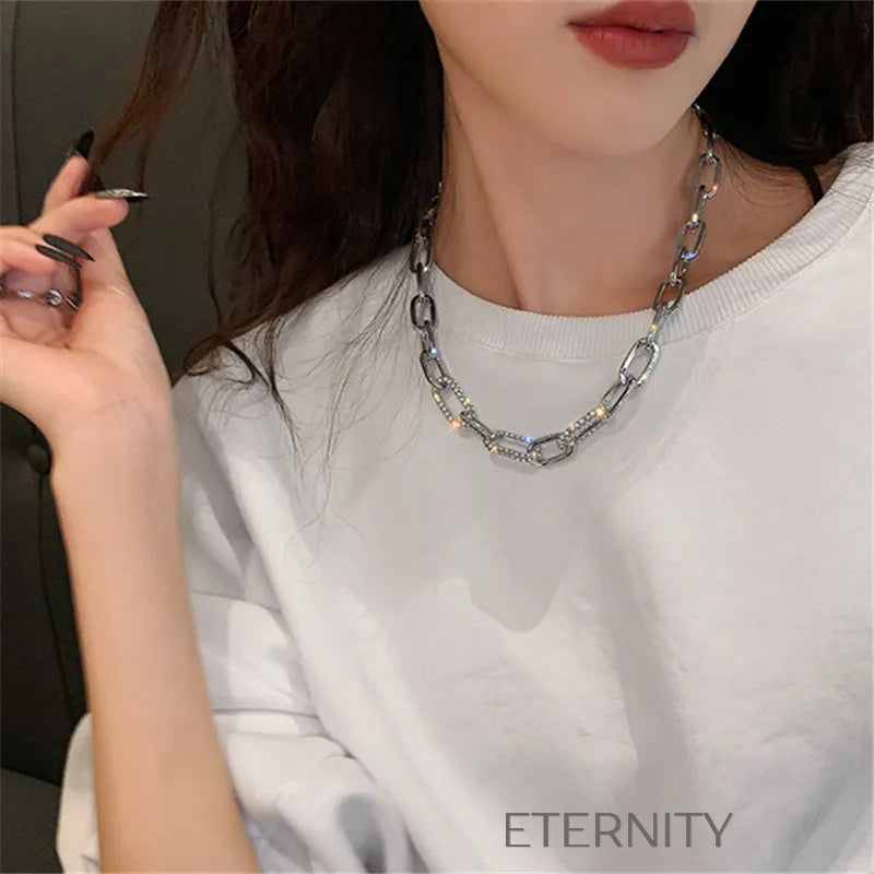 Gargantilla de Eslabones Glittering Link con Cristales Pavé Cadenas Dorado Unica Acero Inoxidable ETERNITY