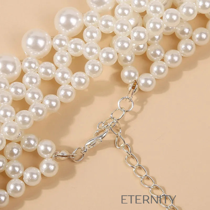 Collar de perlas blancas estilo elegante y sofisticado Cadenas Perla Unica Acero Inoxidable ETERNITY