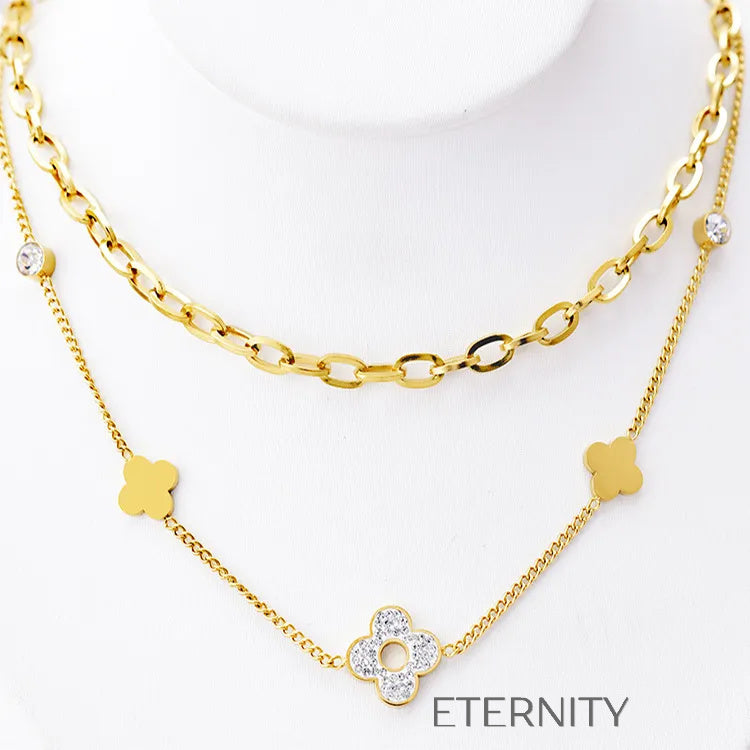 Set de collares dorados con flores y cristales elegantes Cadenas Dorado Unica Acero Inoxidable ETERNITY