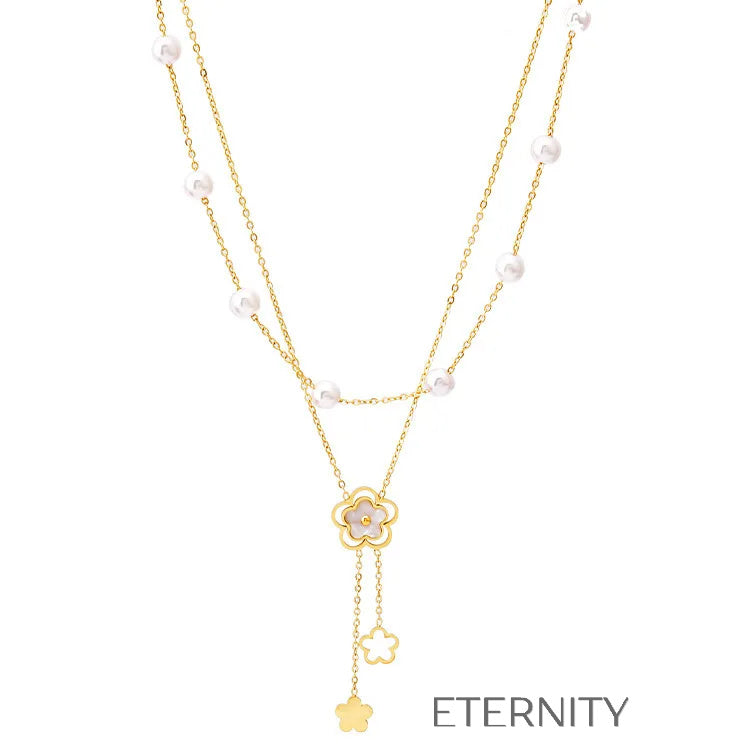 Collar Nácar Blossom Flores y Perlas Cadenas Dorado Unica Acero Inoxidable ETERNITY