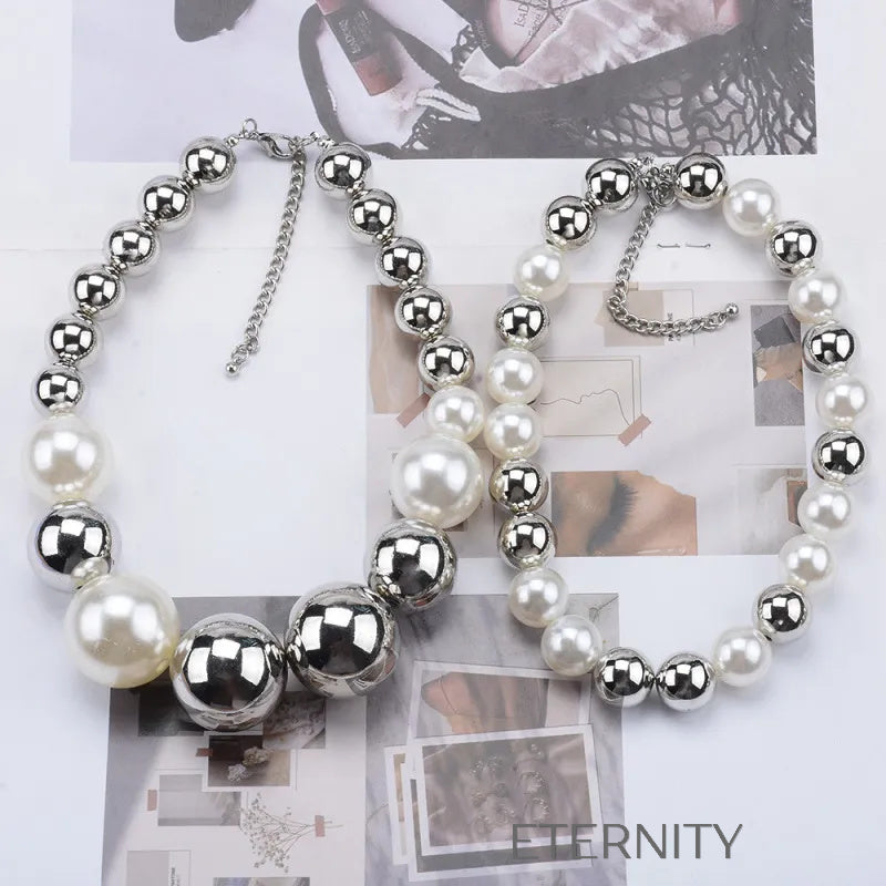Collar Luna Pearl de Perlas y Esferas XL Cadenas Perla Unica Acero Inoxidable ETERNITY