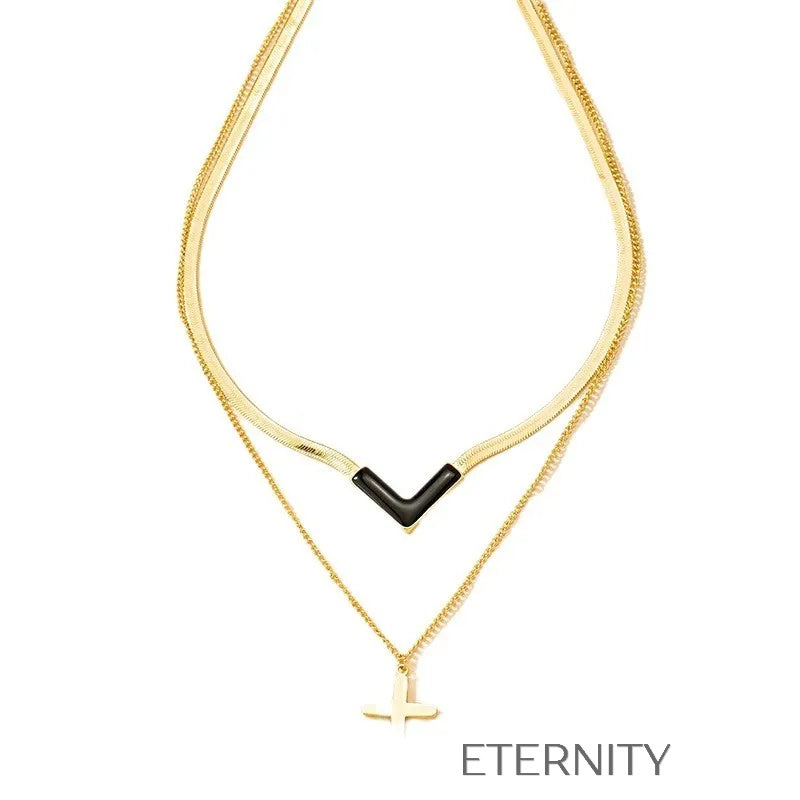 Set de Collares Geométricos en Rojo y Negro Cadenas Dorado Unica Acero Inoxidable ETERNITY