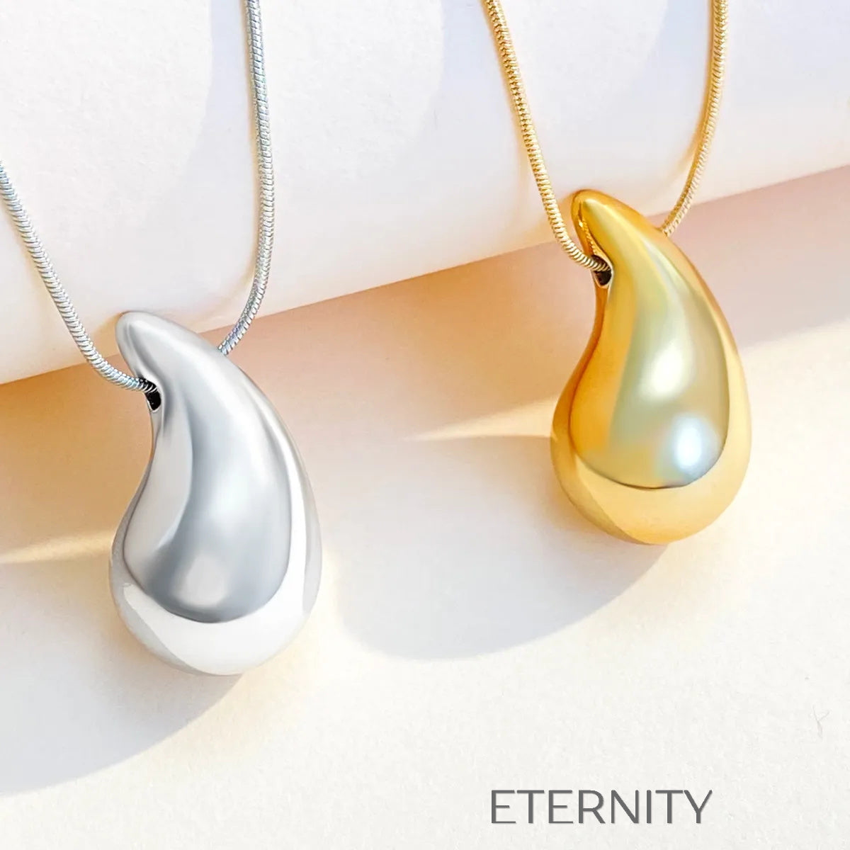 Collar de Dije de Gota Voluminosa Liquid Metal Cadenas Dorado Unica Acero Inoxidable ETERNITY