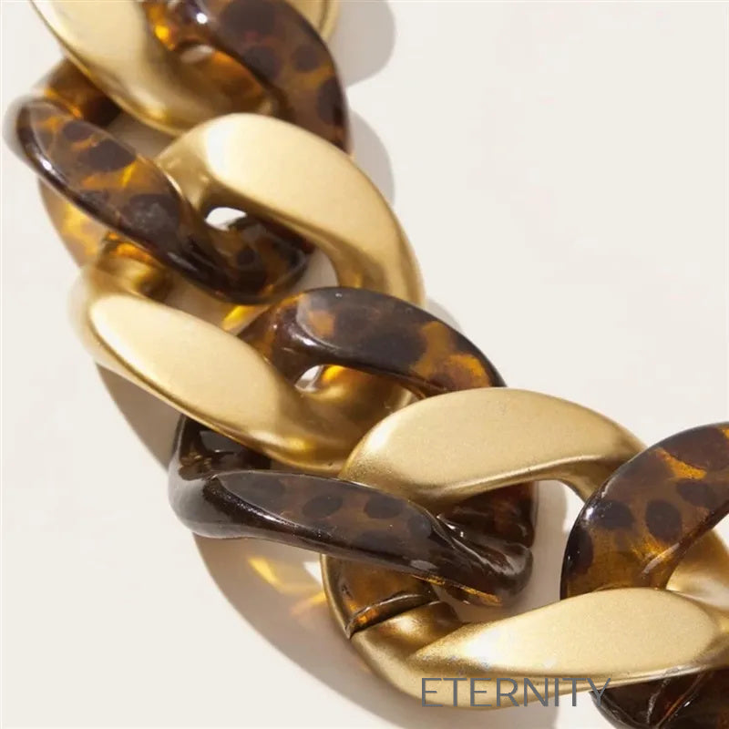 Collar Golden Safari de Eslabones XL y Carey Cadenas Leopardo Unica Acero Inoxidable ETERNITY