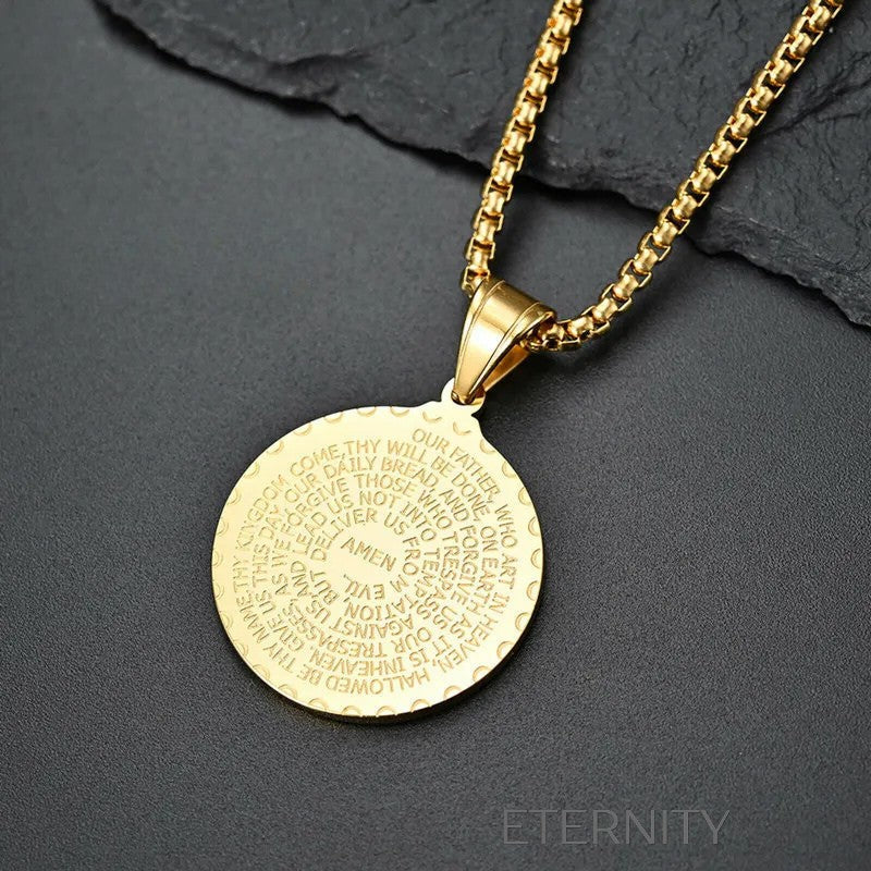 Collar Medalla Serenity Prayer en Acero Cadenas Negro 60cm Acero Inoxidable ETERNITY