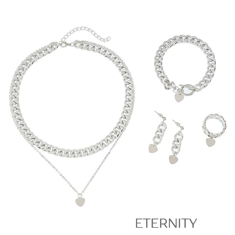 Set de Joyas Eslabones y Corazones Plata Set Plateado Unica Acero Inoxidable ETERNITY