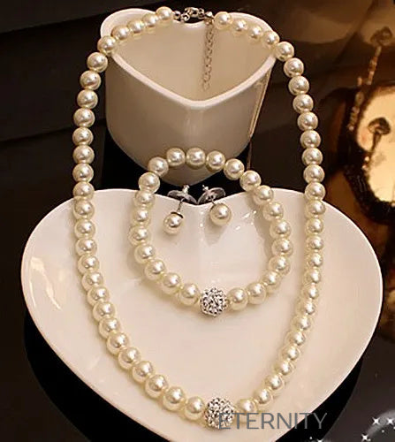 Set de perlas con collar brazalete y aretes elegantes Set Perla Unica Acero Inoxidable ETERNITY