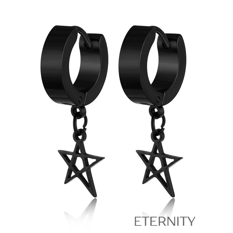 Zarcillos de Aro con Dije de Estrella Zarcillos Negro Unica Acero Inoxidable ETERNITY
