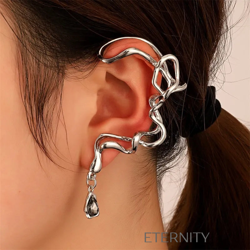 Ear Cuff Liquid Aura Vanguardista Zarcillos Dorado Unica Acero Inoxidable ETERNITY