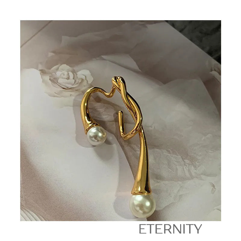 Zarcillos Escultóricos Perlas Zarcillos Dorado Unica Acero Inoxidable ETERNITY