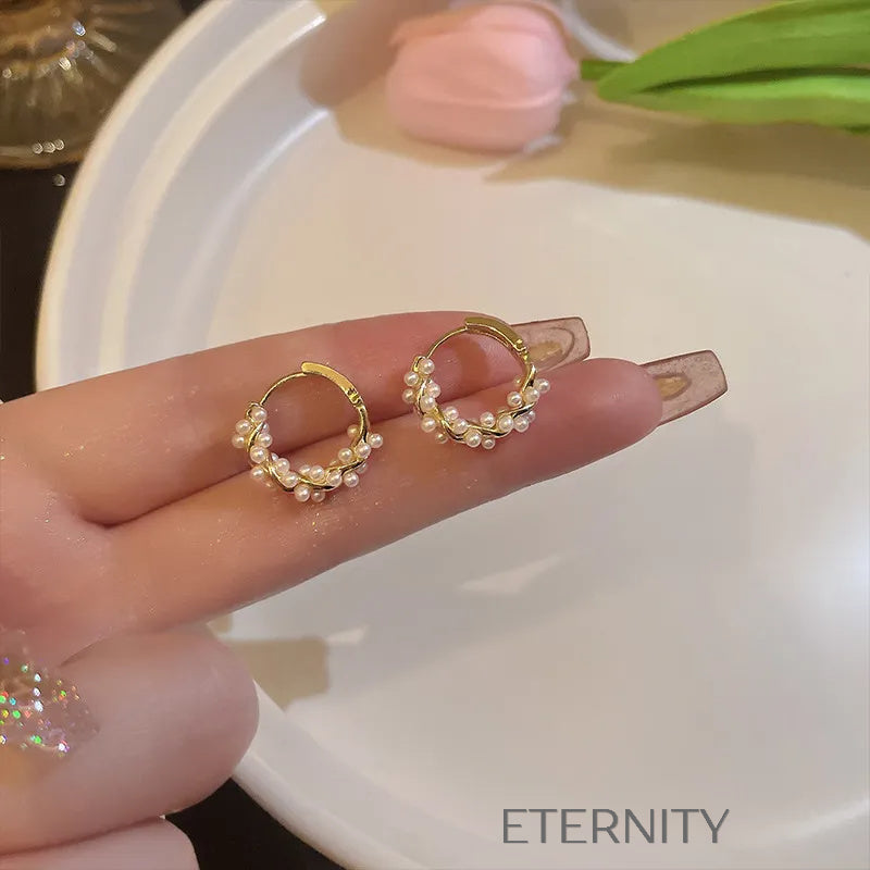 Zarcillos de Aro Trenzados con Mini Perlas Eternal Twist Zarcillos Perla Unica Acero Inoxidable ETERNITY