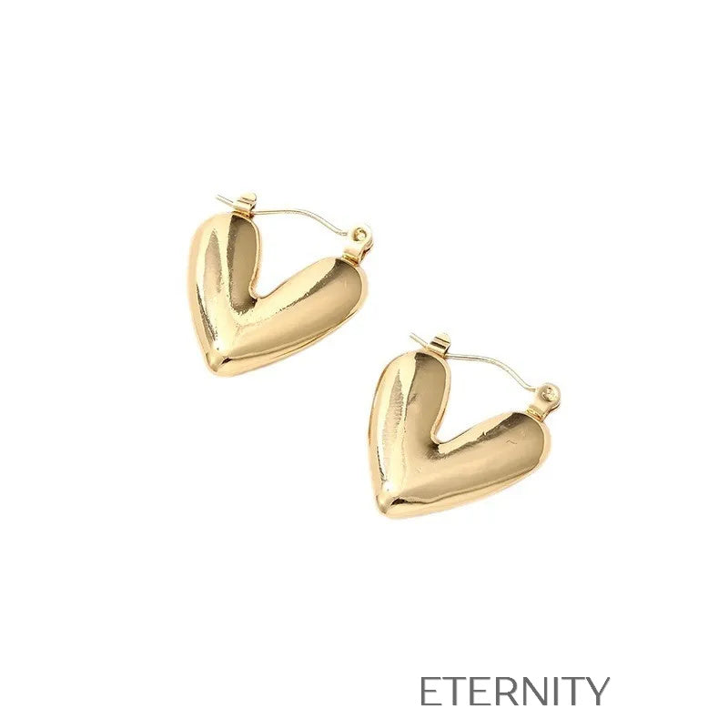Zarcillos de Aro Heart Hoops en Forma de V con Textura Martillada y Lisa Zarcillos Dorado Unica Acero Inoxidable ETERNITY
