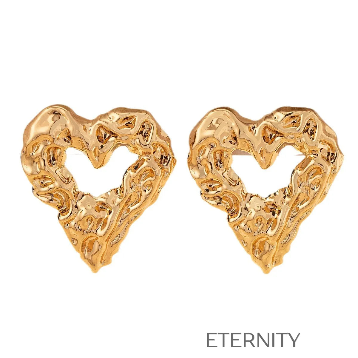 Zarcillos de Corazón Liquid Gold con Textura Rugosa y Diseño de Autor Zarcillos Dorado Unica Acero Inoxidable ETERNITY