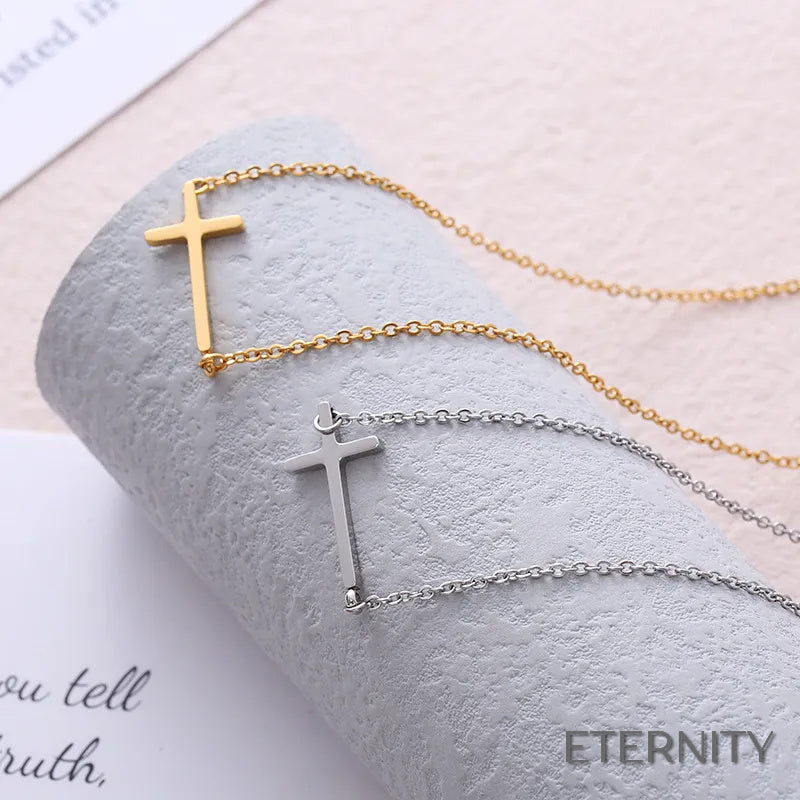 Cadena Femenina Minimalista con Dije de Cruz Horizontal - ETERNITY