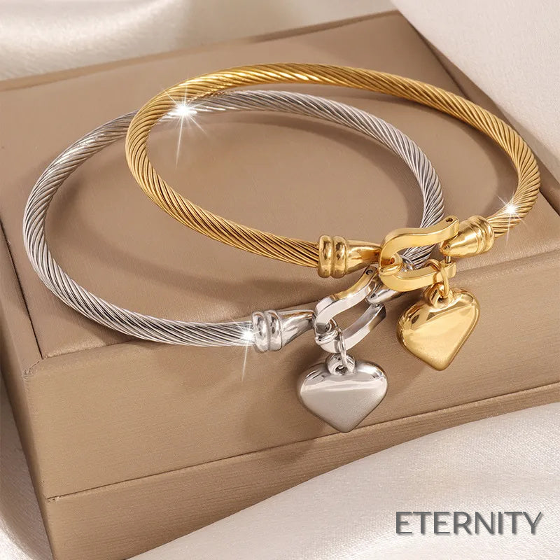 Pulseras Rígidas Trenzadas con Colgante de Corazón - ETERNITY