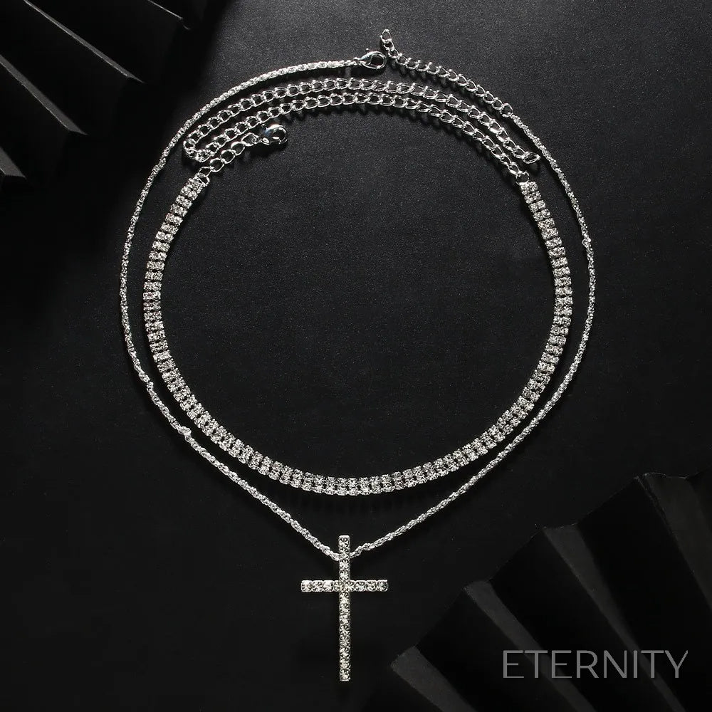 Elegante Collar Femenino con Gargantilla Brillante y Cruz Luminosa - ETERNITY