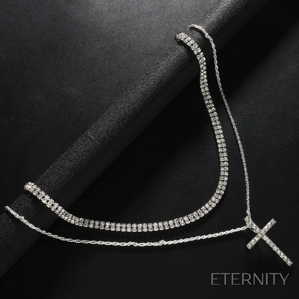 Elegante Collar Femenino con Gargantilla Brillante y Cruz Luminosa - ETERNITY