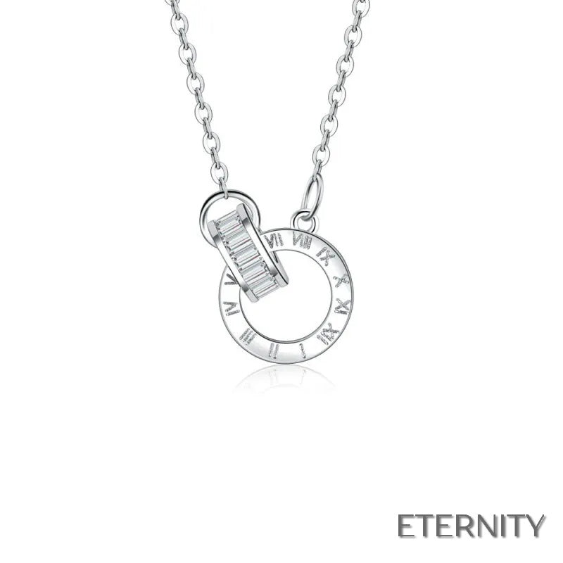 Elegante Juego de Accesorios Femeninas: Collar y Brazalete con Diseño Circular, Números Romanos y Cristales - ETERNITY