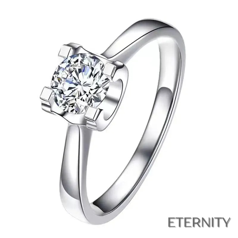 Elegante Conjunto Plateado de Anillo, Collar y Zarcillos con Circonita Solitaria - ETERNITY