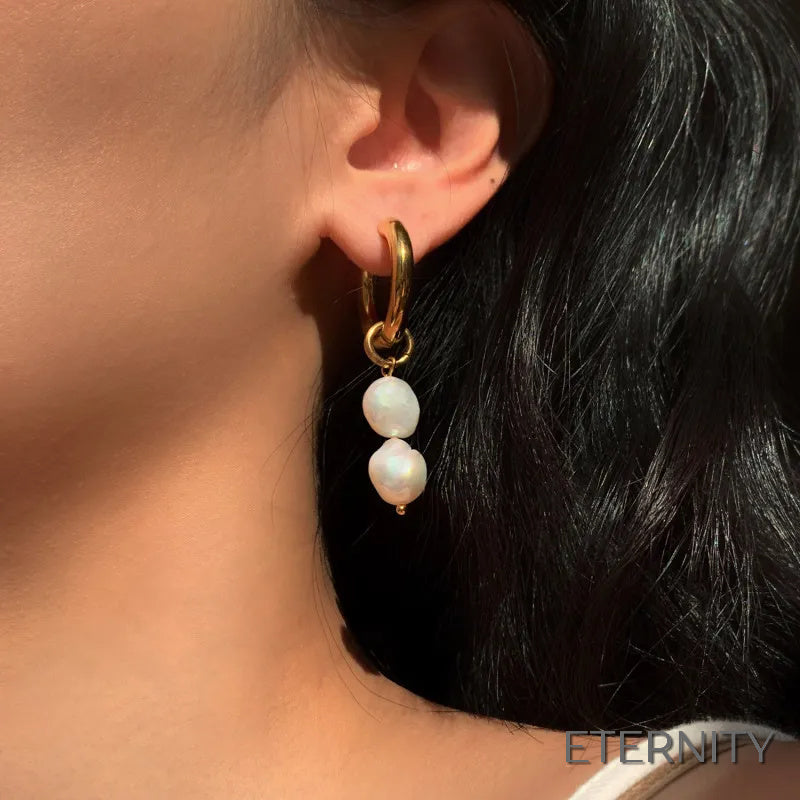 Zarcillos Colgantes de Perlas de Agua Dulce con Doble Capa - ETERNITY