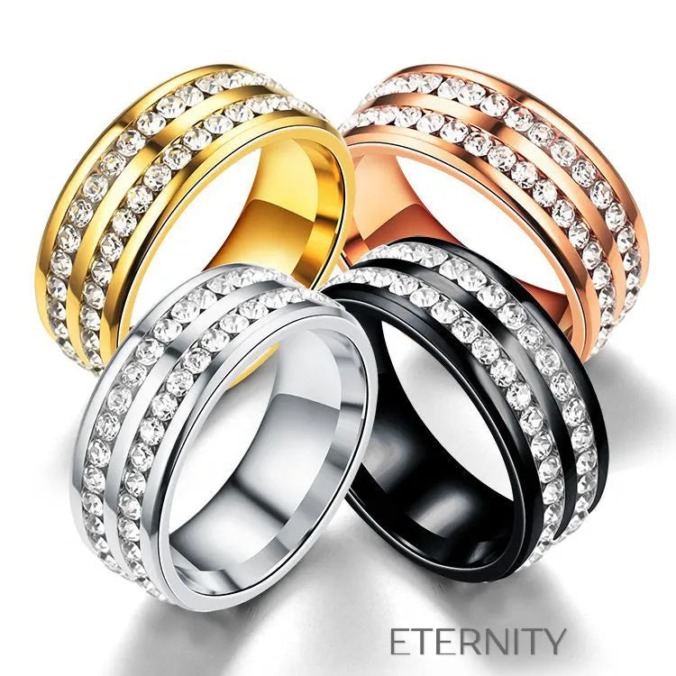 Anillo Eternal Band con Doble Hilera de Cristales en Oro Plata y Negro  Anillos Negro 10 Acero Inoxidable  ETERNITY