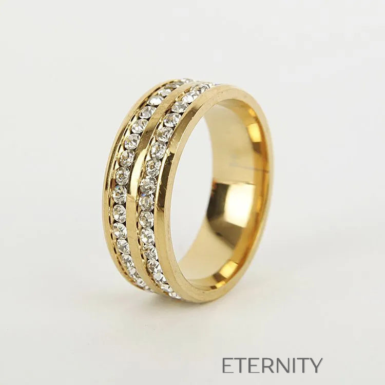 Anillo Eternal Band con Doble Hilera de Cristales en Oro Plata y Negro  Anillos Negro 10 Acero Inoxidable  ETERNITY