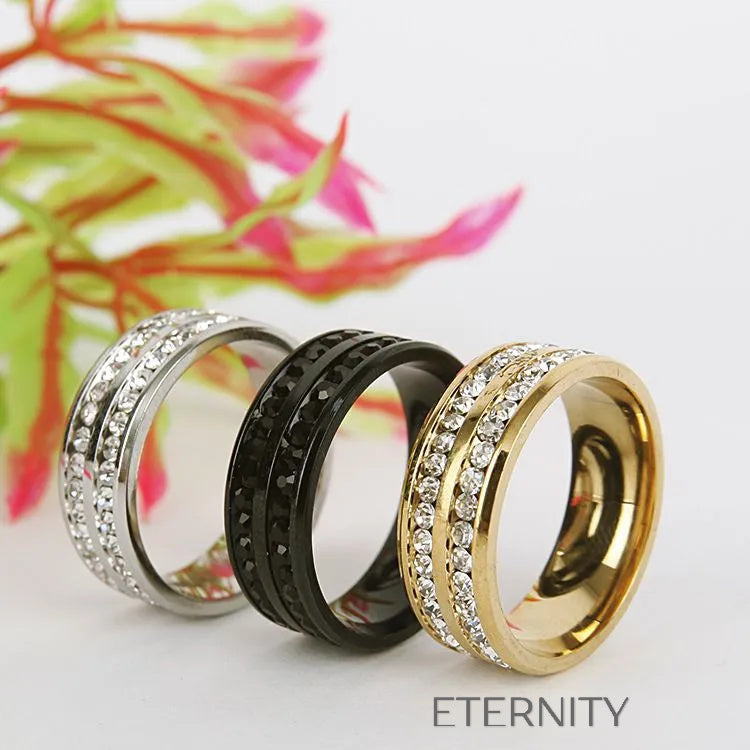 Anillo Eternal Band con Doble Hilera de Cristales en Oro Plata y Negro  Anillos Negro 10 Acero Inoxidable  ETERNITY