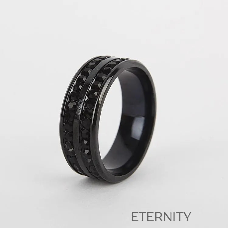 Anillo Eternal Band con Doble Hilera de Cristales en Oro Plata y Negro  Anillos Negro 10 Acero Inoxidable  ETERNITY