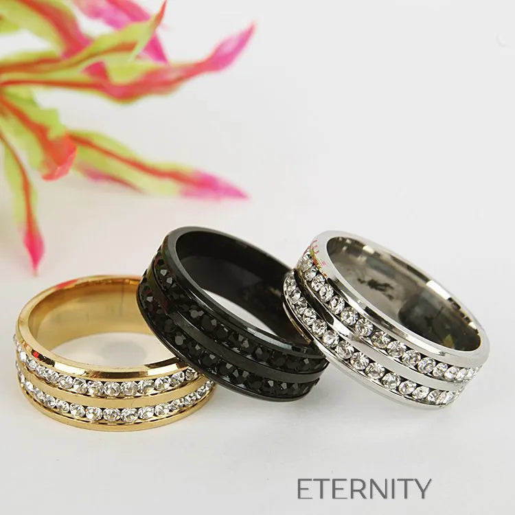 Anillo Eternal Band con Doble Hilera de Cristales en Oro Plata y Negro  Anillos Negro 10 Acero Inoxidable  ETERNITY