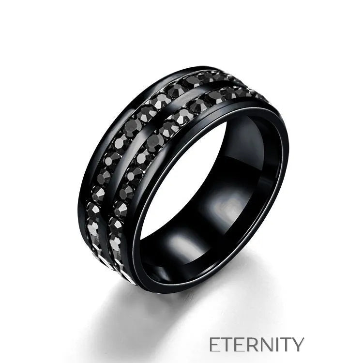 Anillo Eternal Band con Doble Hilera de Cristales en Oro Plata y Negro  Anillos Negro 10 Acero Inoxidable  ETERNITY