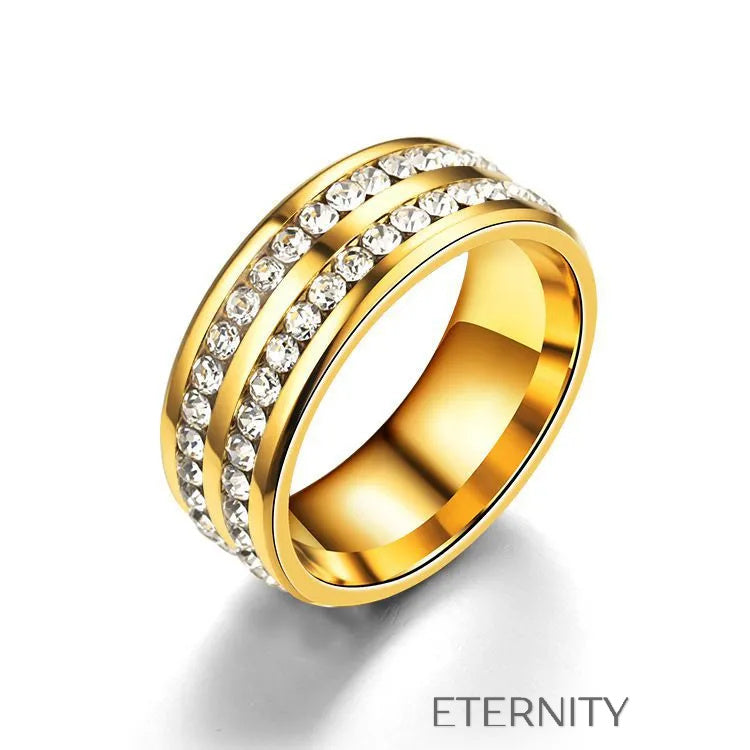 Anillo Eternal Band con Doble Hilera de Cristales en Oro Plata y Negro  Anillos Negro 10 Acero Inoxidable  ETERNITY